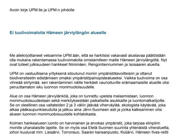 Kansalaisjärjestöt vetoavat UPM:ään: Ei tuulivoimaa&nbsp;järviylängölle